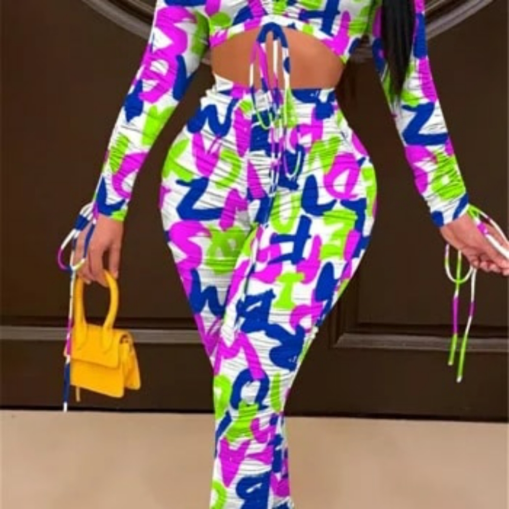 Multi color 2pcs pants set